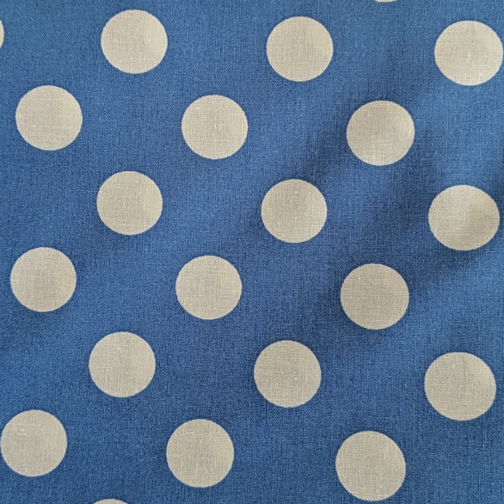Blue and white polkadot cotton fabric